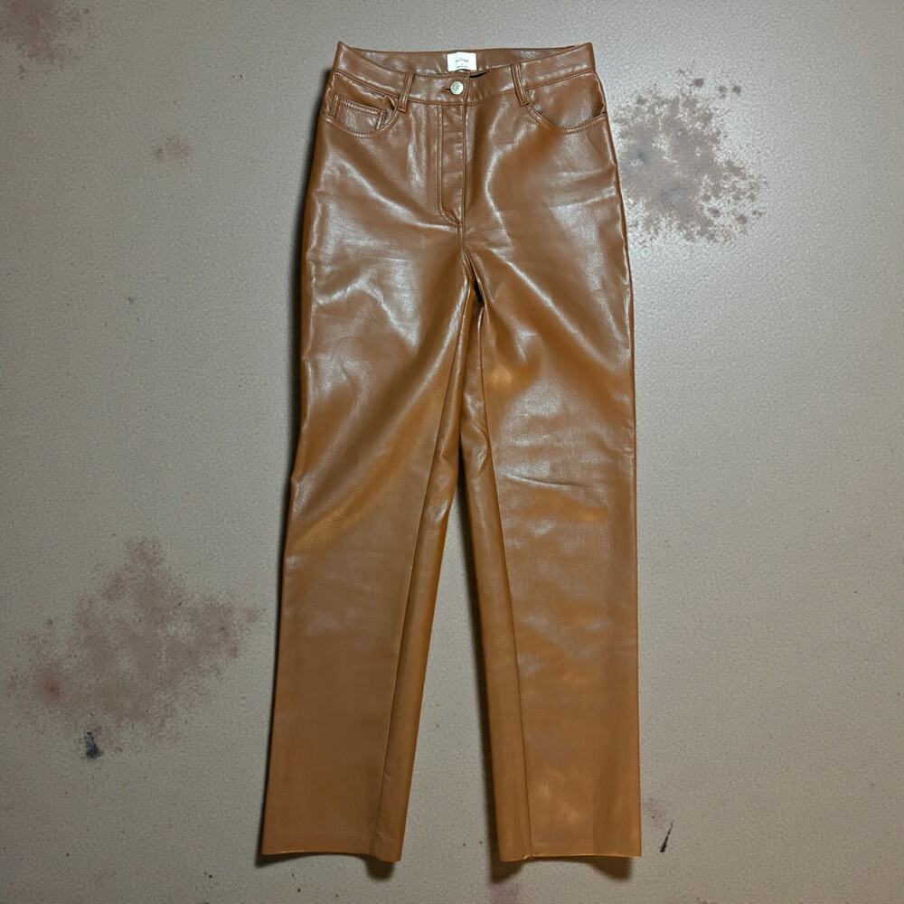 ARITZIA WILFRED The Melina Pant Camel High Waisted Vegan Leather Pant Size 4 - Picture 2 of 7